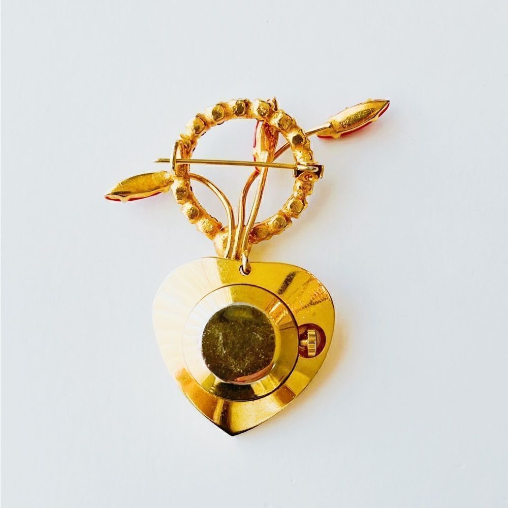 Vintage Rhinestone Brooch Pin With Watch Pendant - Picture 13 of 14